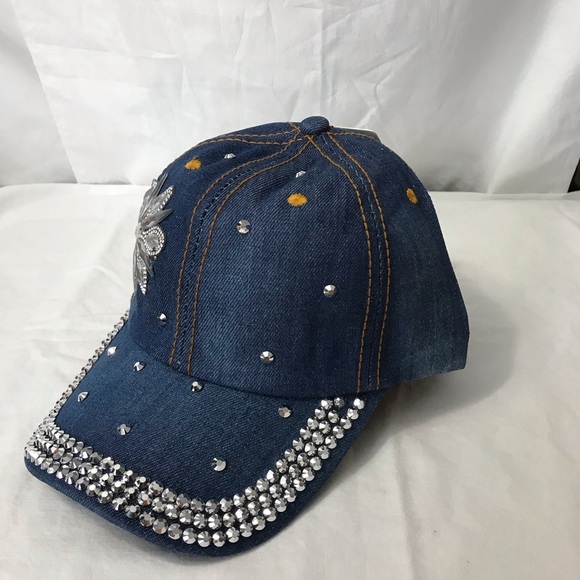 Denim Cap with Crystal Accents - Picture 2 of 6